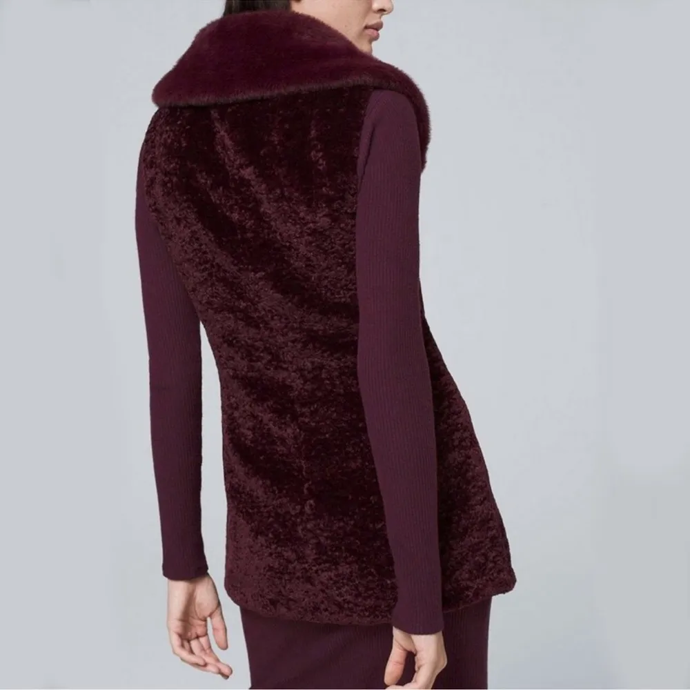NEW WHBM Long Faux Fur Vest in Cabernet Red - Image 2