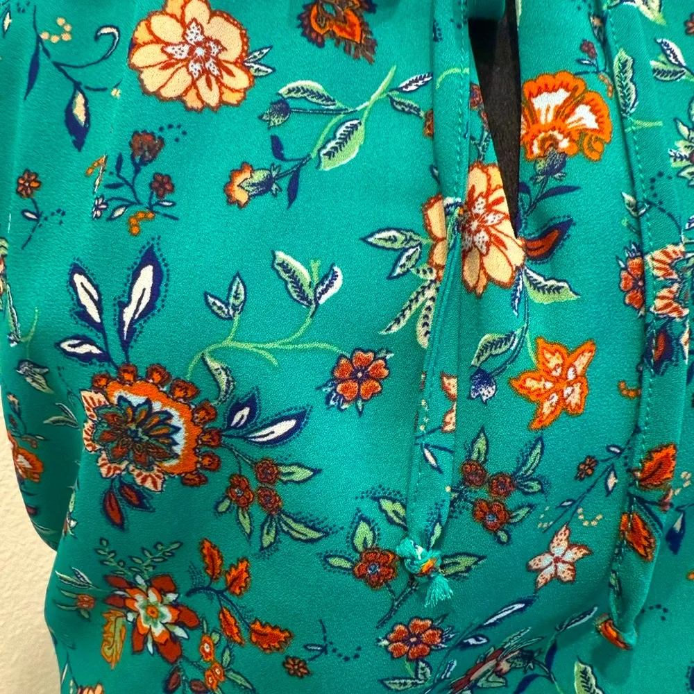 Miami Teal Floral Smocked Waist Halter Dress – Size M - Image 2