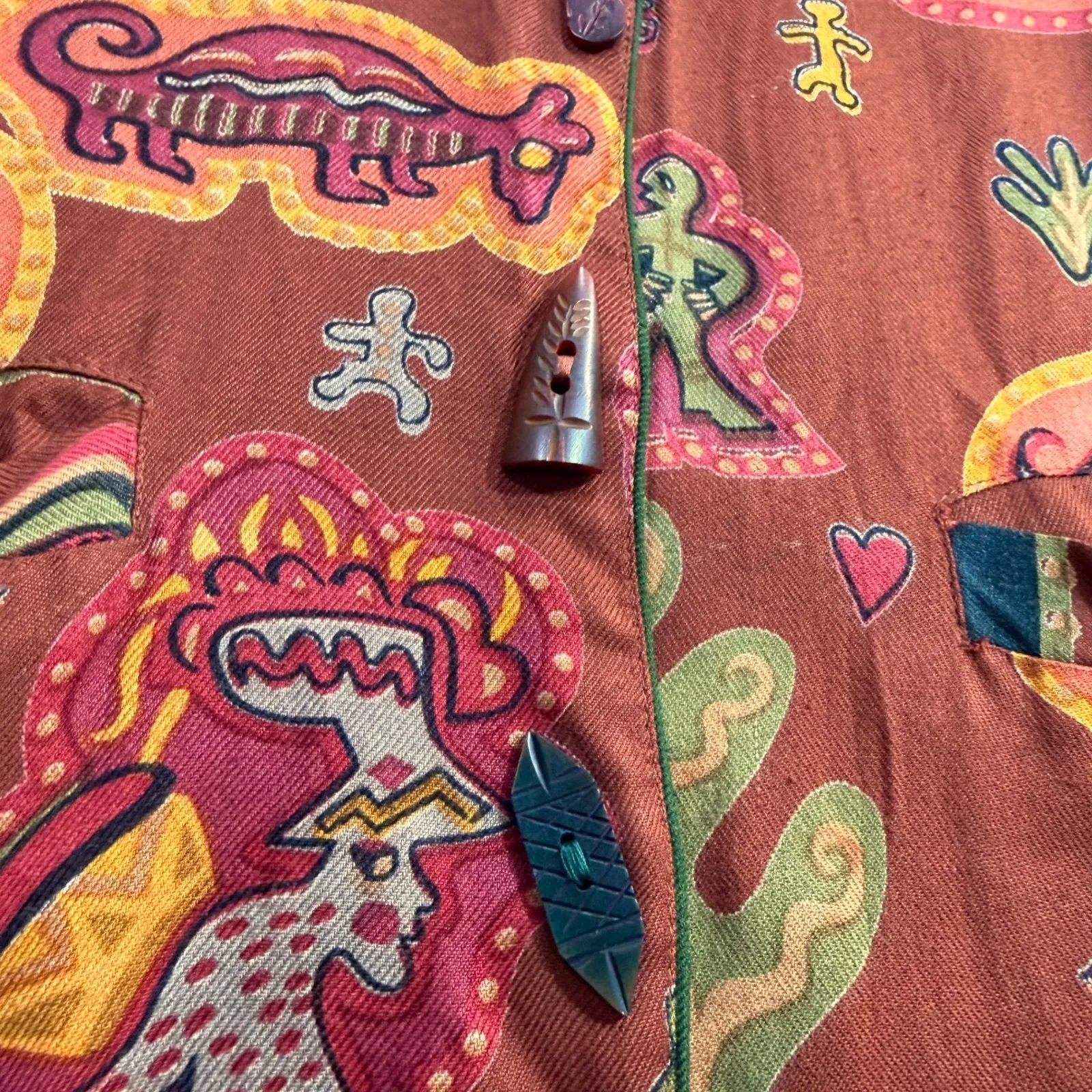 Handmade L Reversible Vest Abstract Earthy Cotton Artisan Folk Unisex Maximalist Black Size L - Image 5