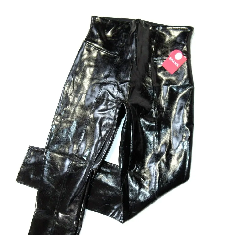NWT SPANX 20301 Petite Faux Patent Leather Leggings in Classic Black Glossy XLP - Image 2