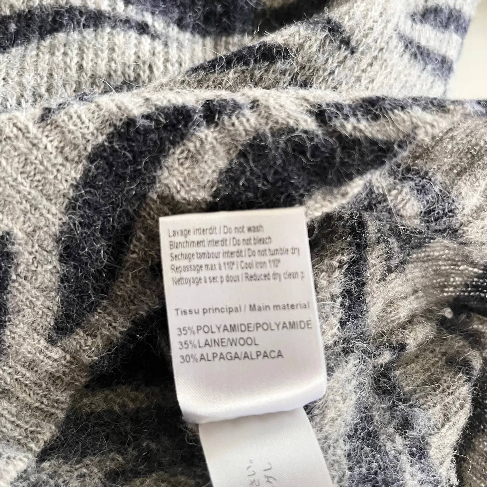 See by Chloe Grey Melange Zebra Animal Print Striped Crewneck Wool Sweater Small - Image 7