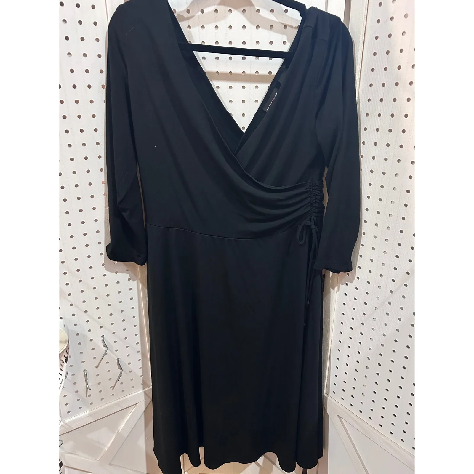 NEW YORK & COMPANY Black Wrap Dress Ruched Side 3/4 to long Sleeve XL - Image 2