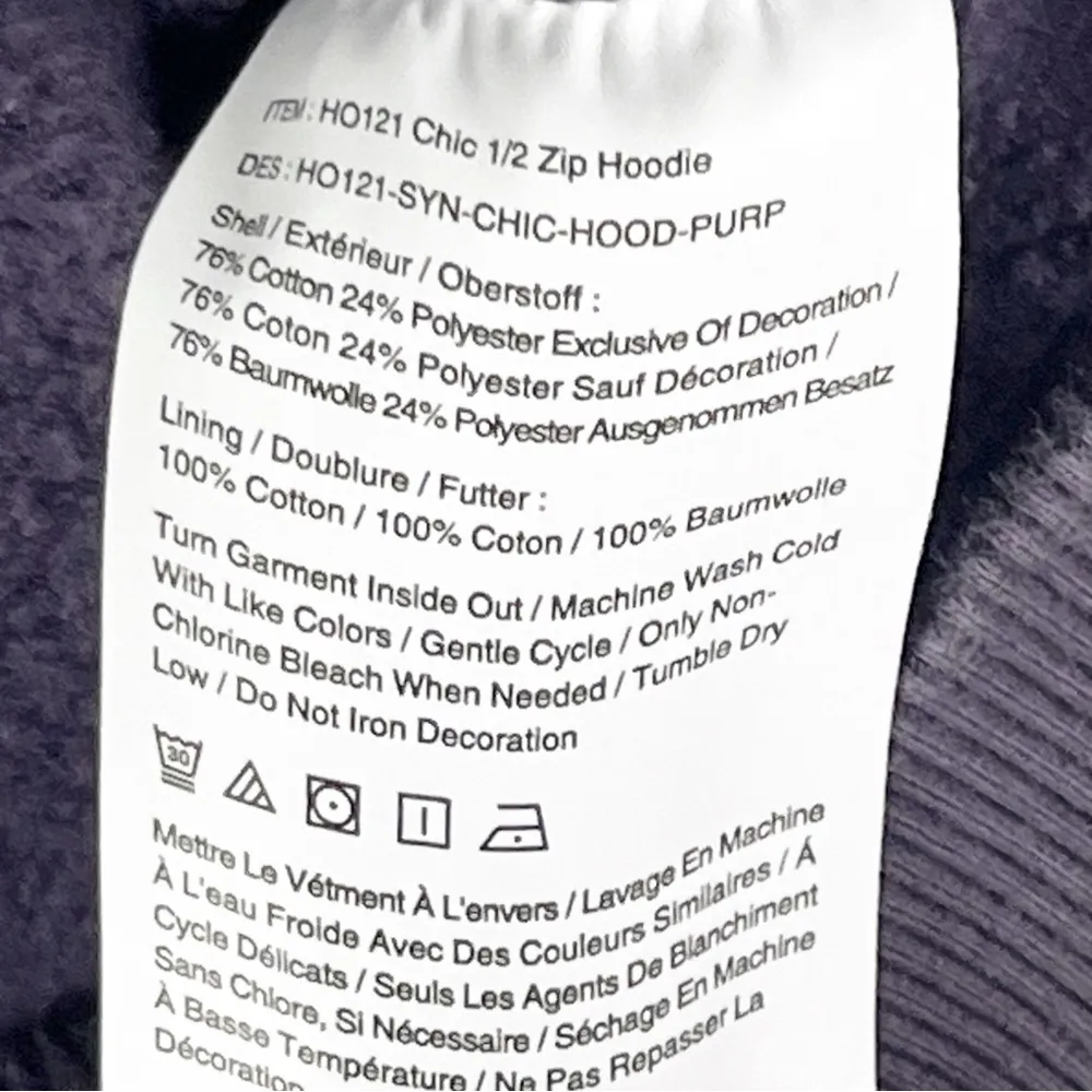 PELOTON Purple 1/2 Zipper Chic Kangaroo Pocket Arm Spellout Hoodie, Size Medium - Image 4