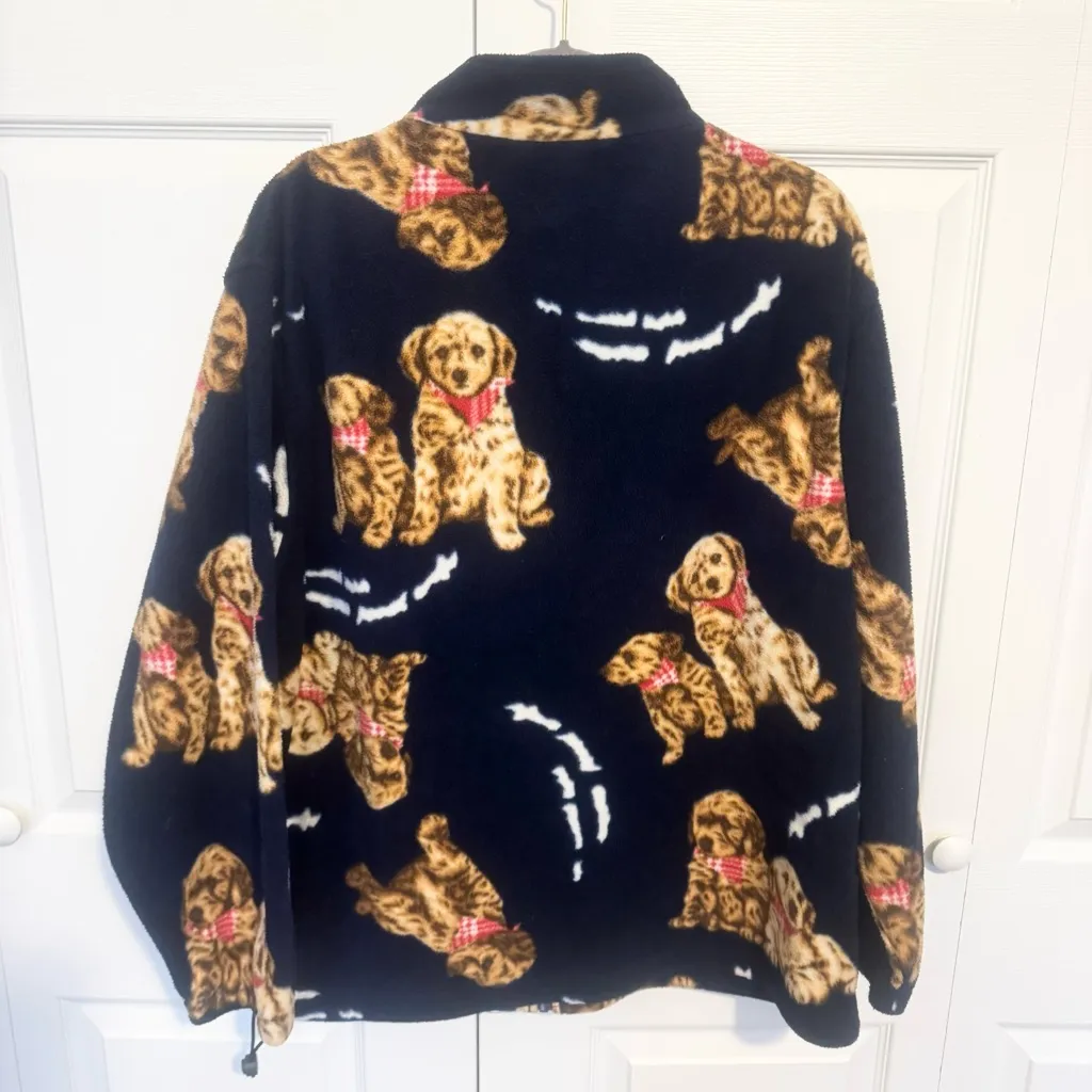 Vintage 90’s Northern Reflections Navy Fleece Jacket with Dog Pattern LARGE - Image 4