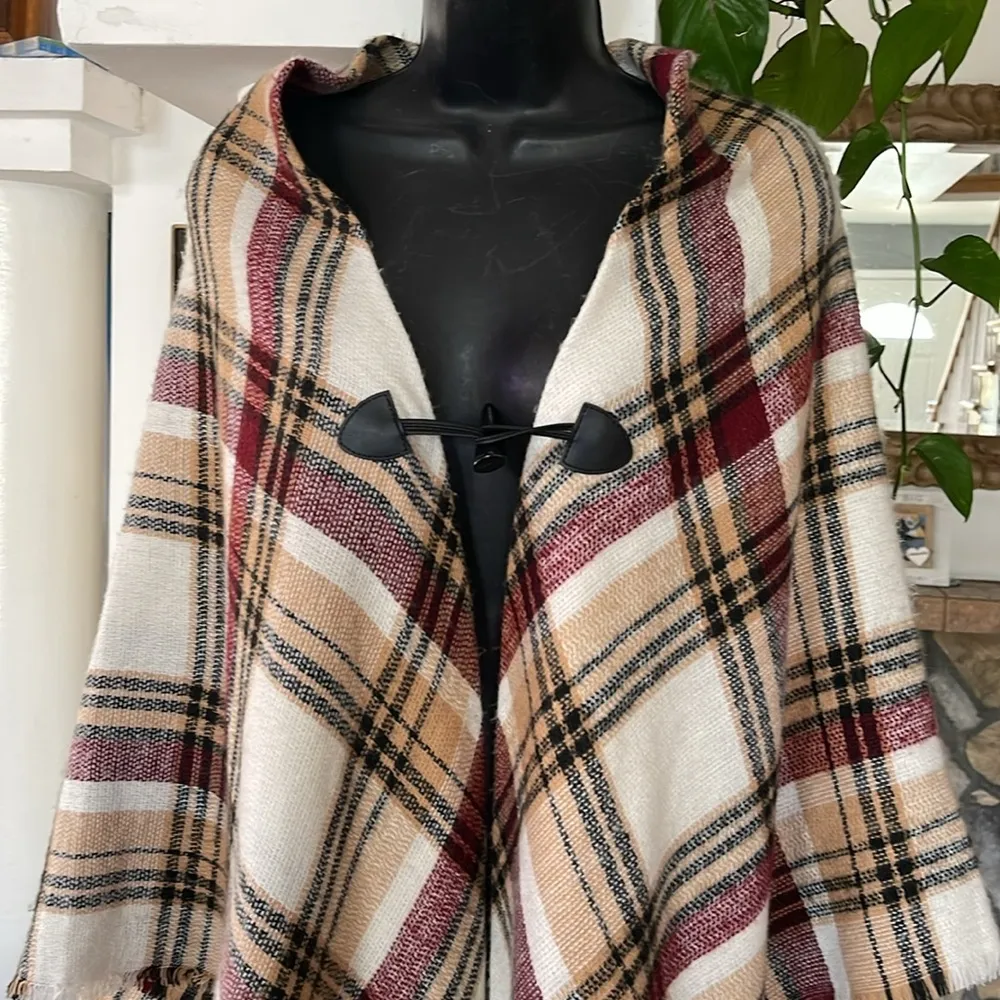 Max Studio Plaid Poncho One size - Image 2