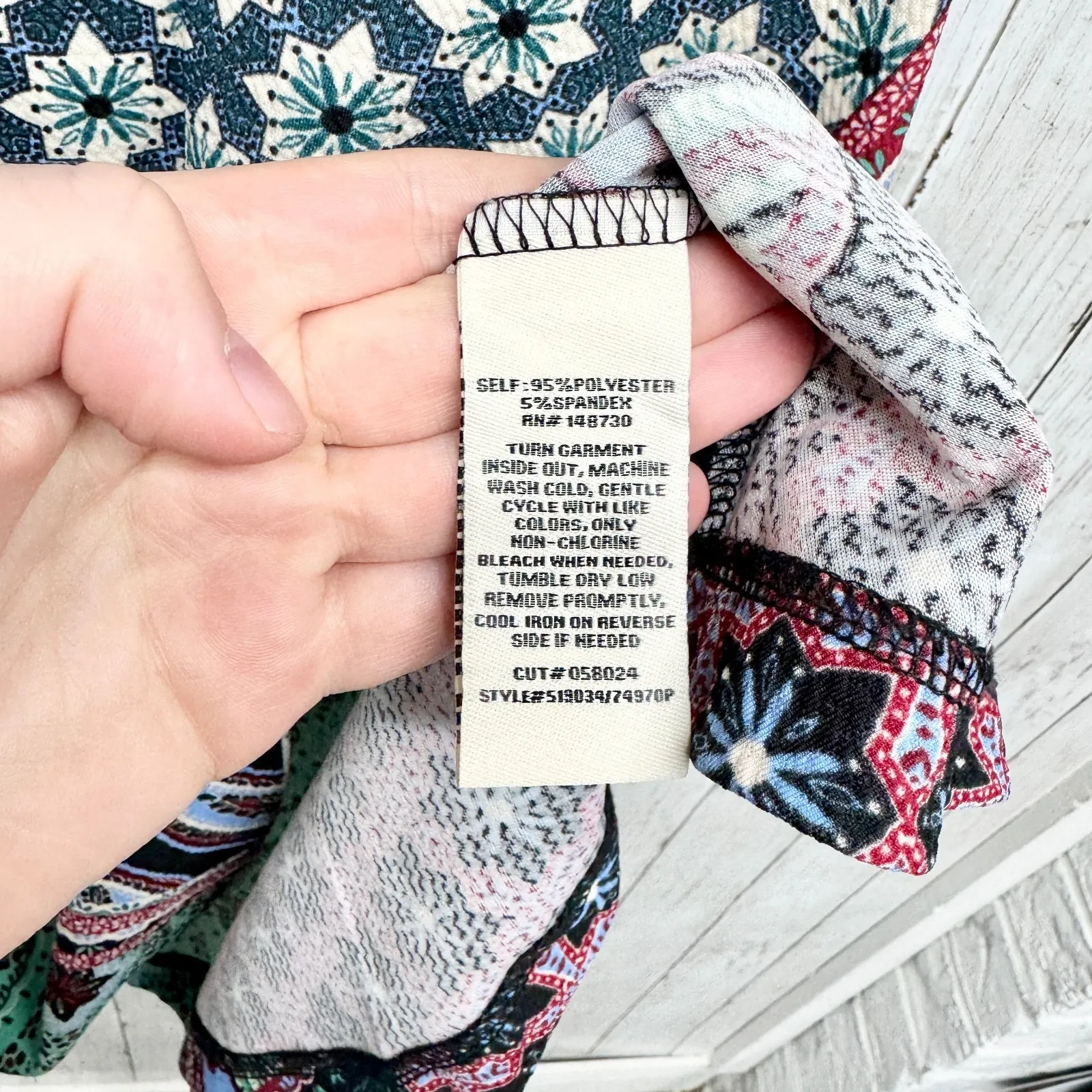 Beige ECI Dress Women Size 4 Multicolor Mixed Media Short Sleeve Fit Flare Mini - Image 5