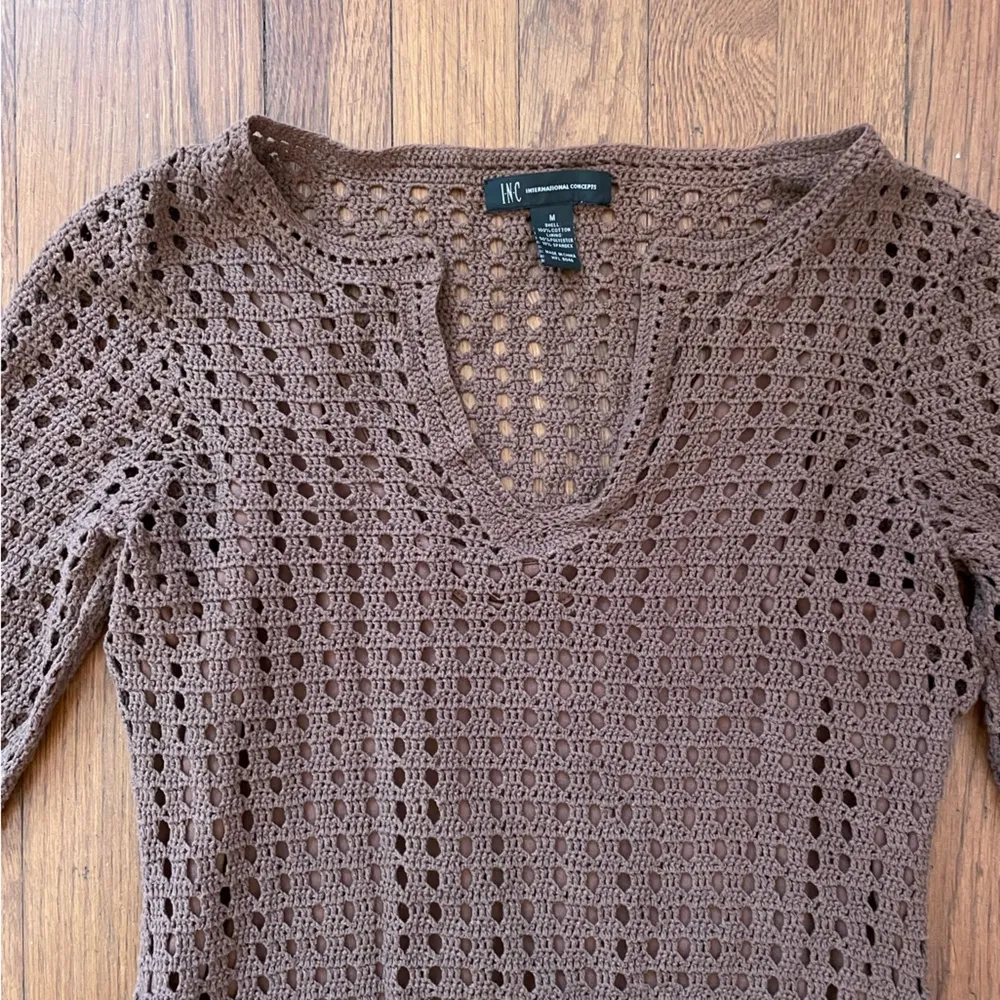 Vintage INC Open Weave Knit Crochet Boho Dress / Swim Beach Coverup - Image 8