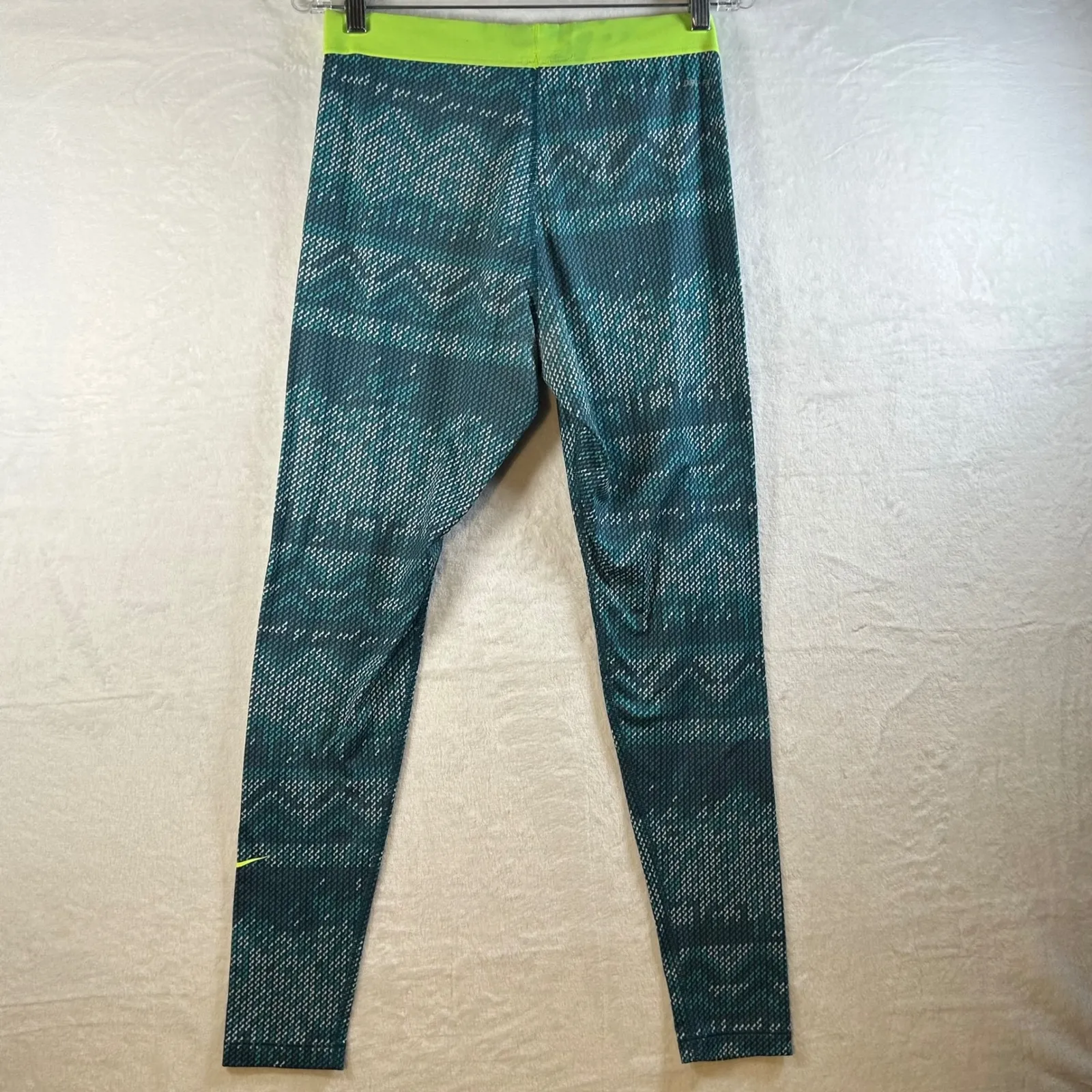 Nike Pro Dri Fit Teal Geometric Print Leggings Womens Size Large - Image 6