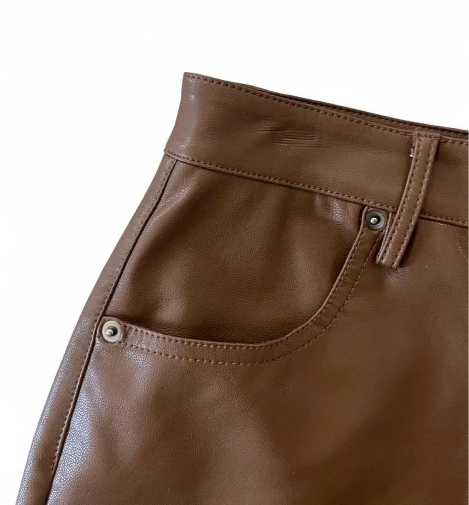 Olivaceous Brown Vegan Leather Shorts - Image 3