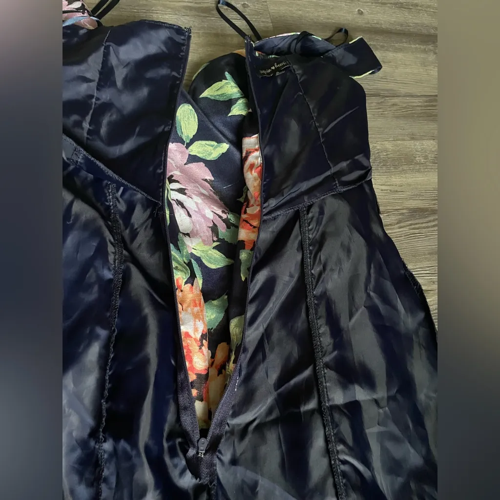 Sequin Hearts  Strapless Navy Floral Dress - Image 12