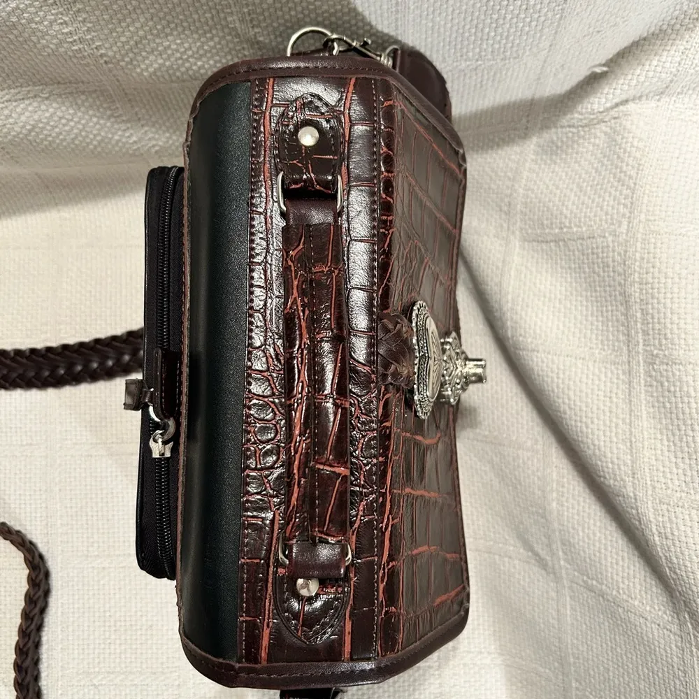 Western Inspired Brown and Black Crossbody Bag with Textured Leather - Image 5