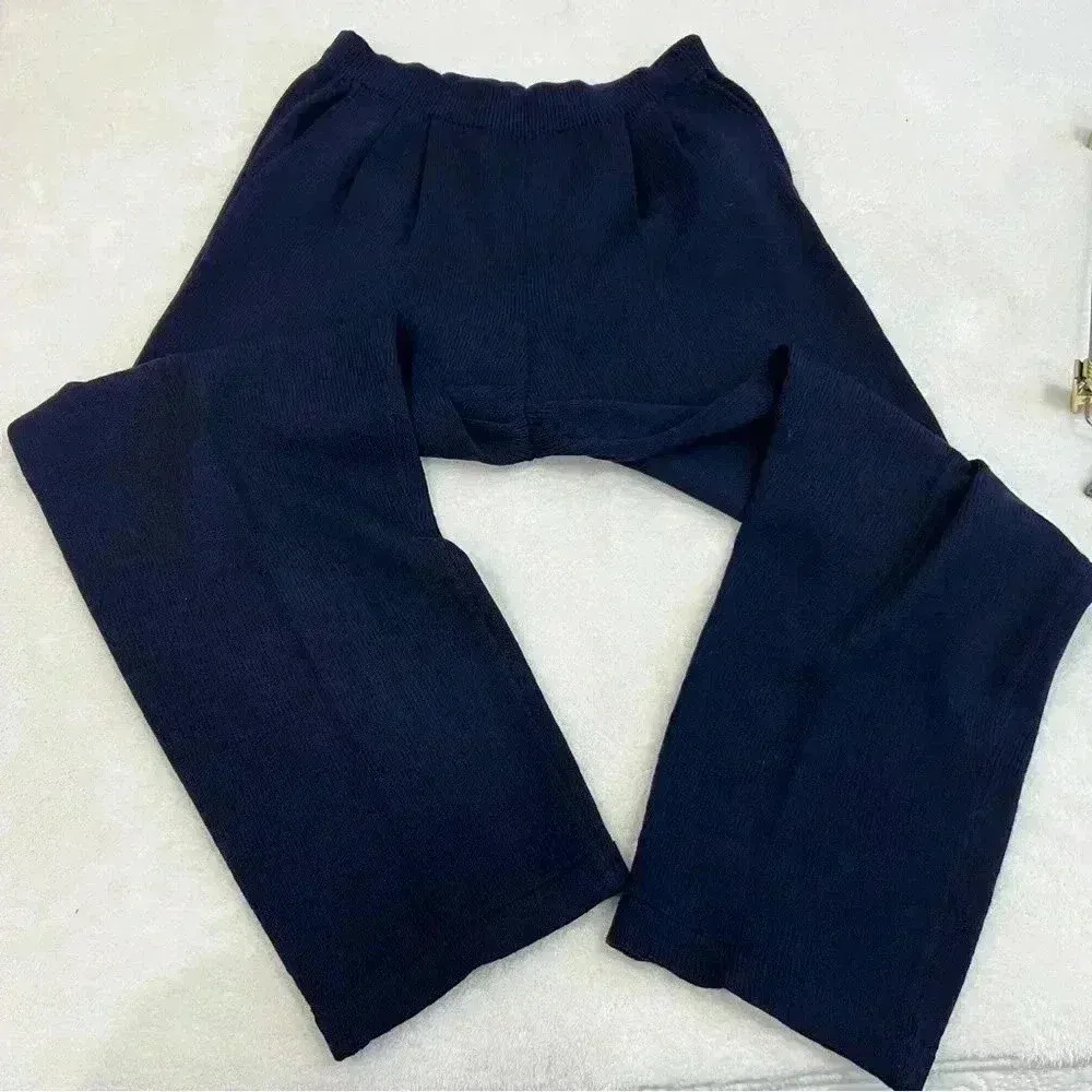 St. John Womens 6 navy Santana Knit Pockets Wide Leg Pant Trousers Pull … - Image 2