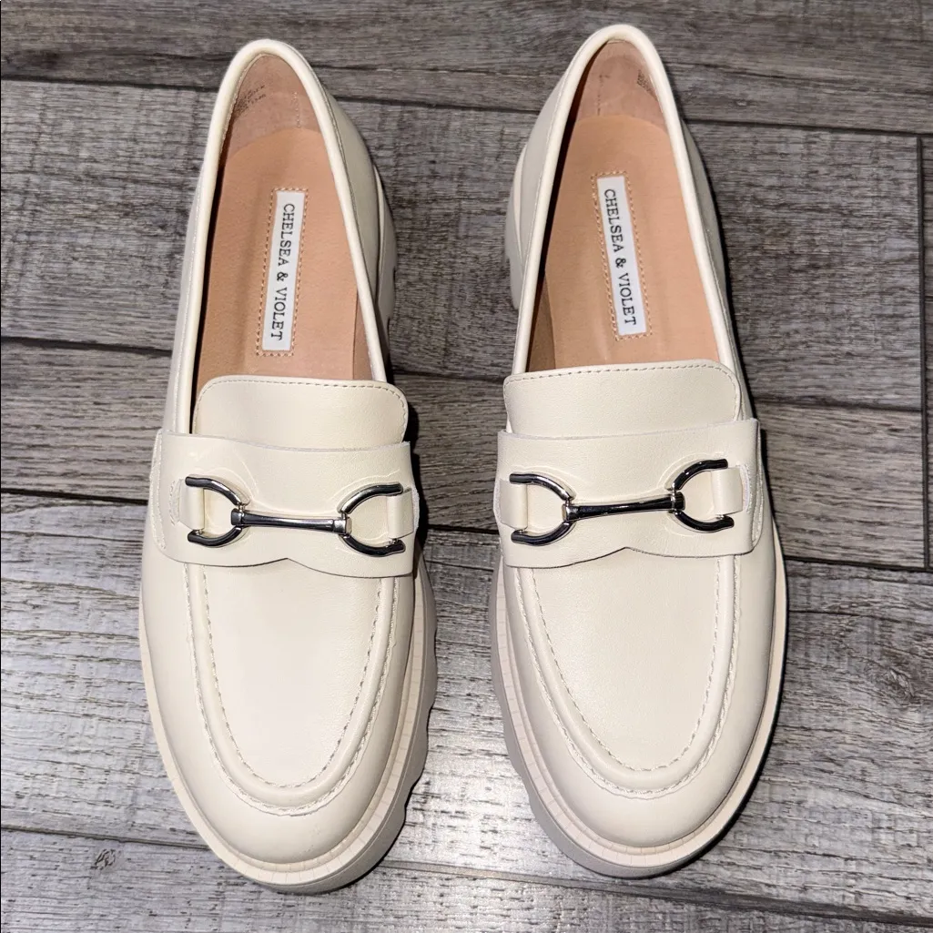 Chelsea & Violet Vera Leather Slip-on Log Sole Platform Cream Loafers - Image 4
