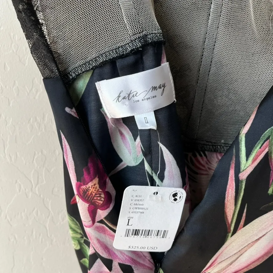 NEW Katie May Dress Whisper Black Lace Floral‎ Cocktail Minidress Size L - Image 5