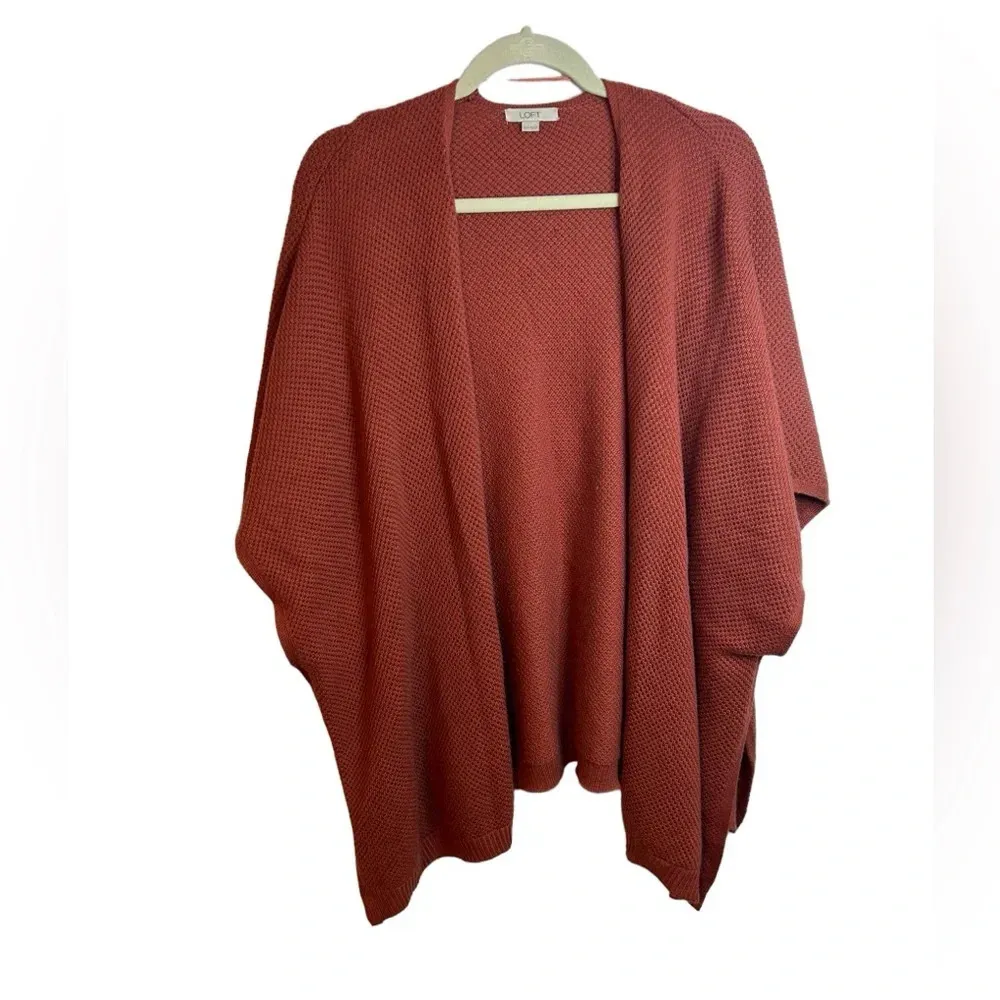 LOFT RUST ORANGE WAFFLE STITCH OPEN SWEATER WRAP - Image 2