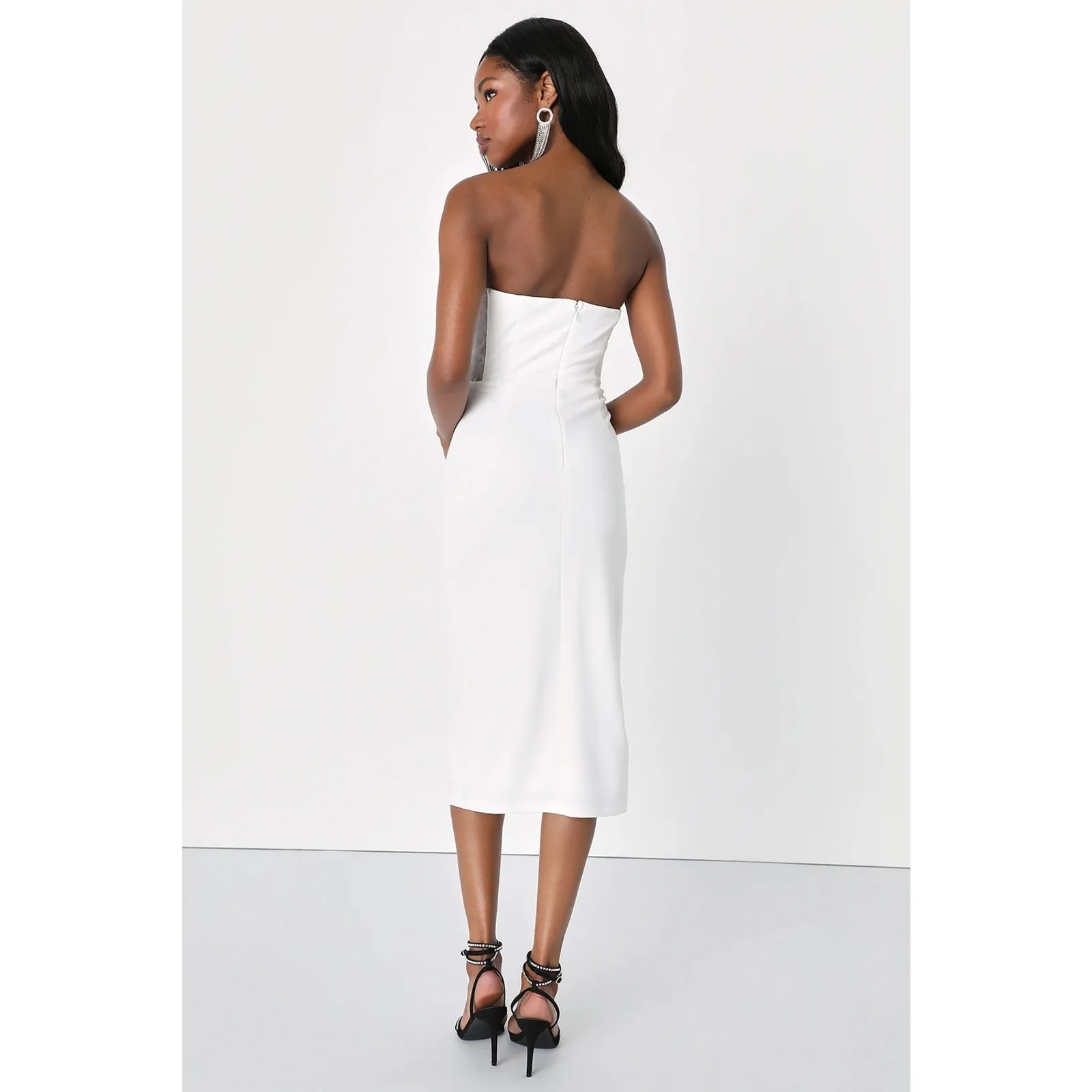 Lulus Loving the Feeling White Strapless Bodycon Midi Dress Wedding Bride Sz S - Image 4