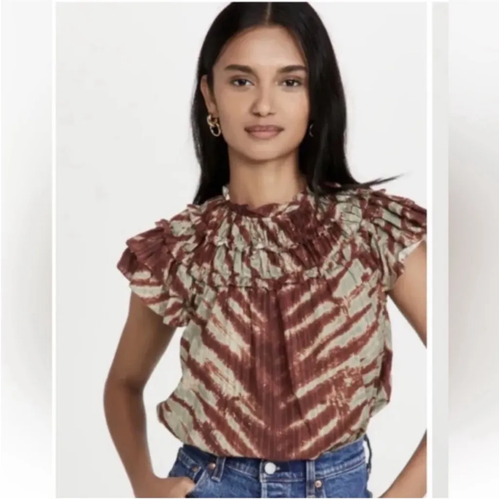 Ulla Johnson Blouse Laila Top Ruffle Short Sleeve in Canyon Tie Dye - Image 14