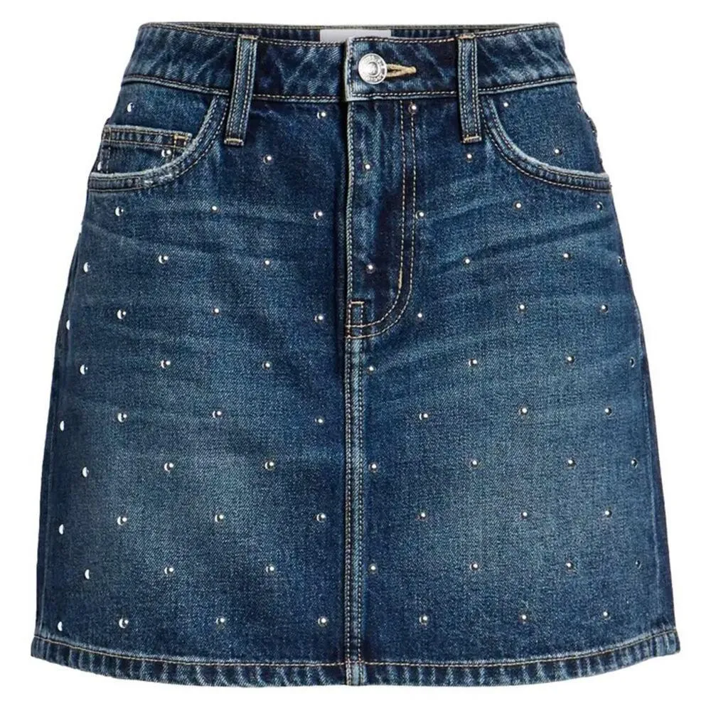 CURRENT/ELLIOTT The Five-Pocket Studded Denim Mini Skirt in Night Rider Size 27 - Image 4