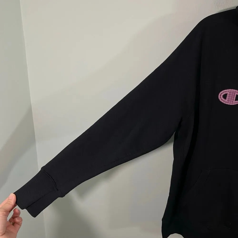 Champion Women's Black Pink Logo Patch Pullover Hoodie Size L - Image 8