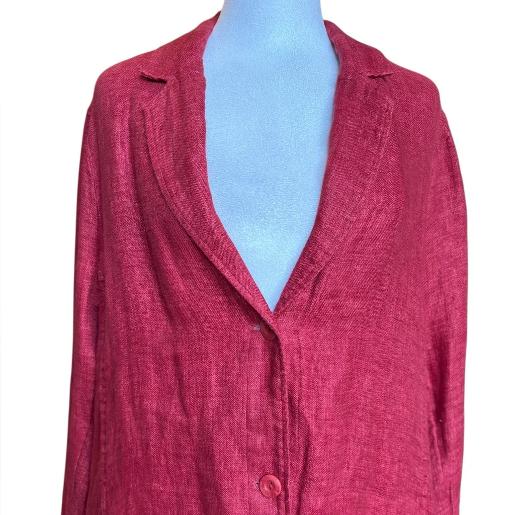 Eileen Fisher Jacket Organic Linen Doubleweave Coat Pocket Women’s Medium Red - Image 8