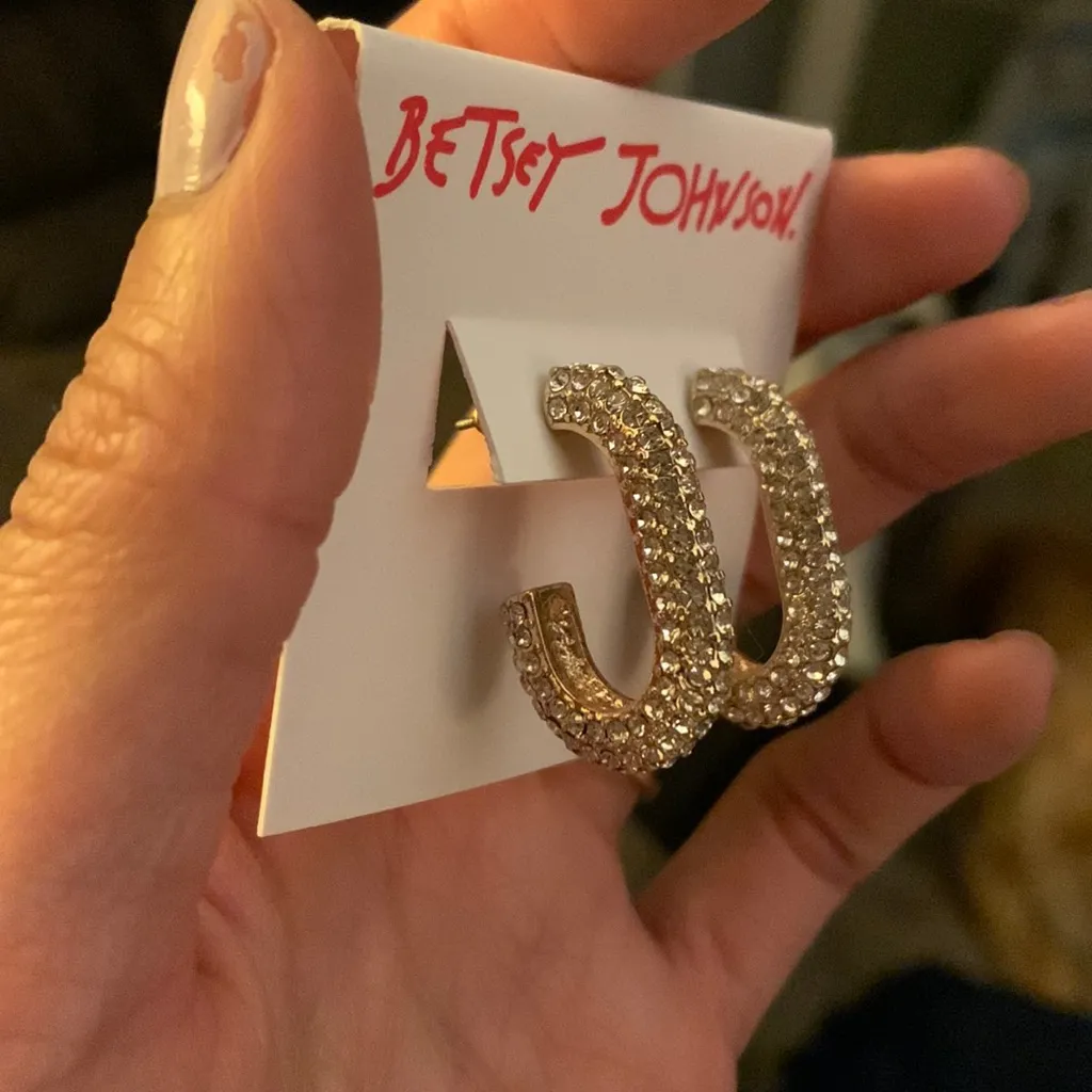 Betsey Johnson crystal diamond paved half loop earrings - Image 2