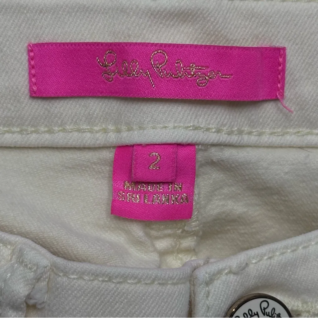 Lilly Pulitzer Size 2 Pale Yellow Stretchy Straight‎ Leg Jeans Raw Hem Mid Rise - Image 10