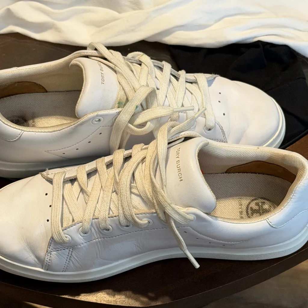 Tory Burch Women’s size 9.5 Double T Howard Court In White Leather - Image 10