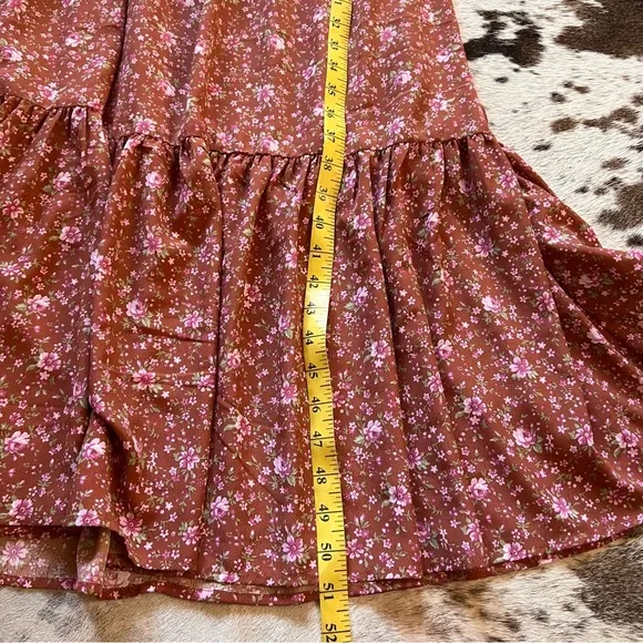 WAYF Burnt Orange Floral Keyhole Tiered Midi‎ Dress Size Small NWOT - Image 9