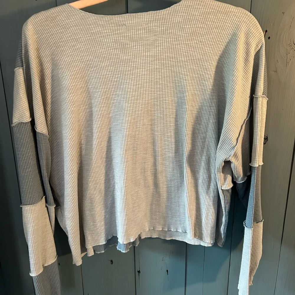 Arula Women's Light & Dark Blue Patchwork Crop Top | Size X (10/12) Gray - Image 3