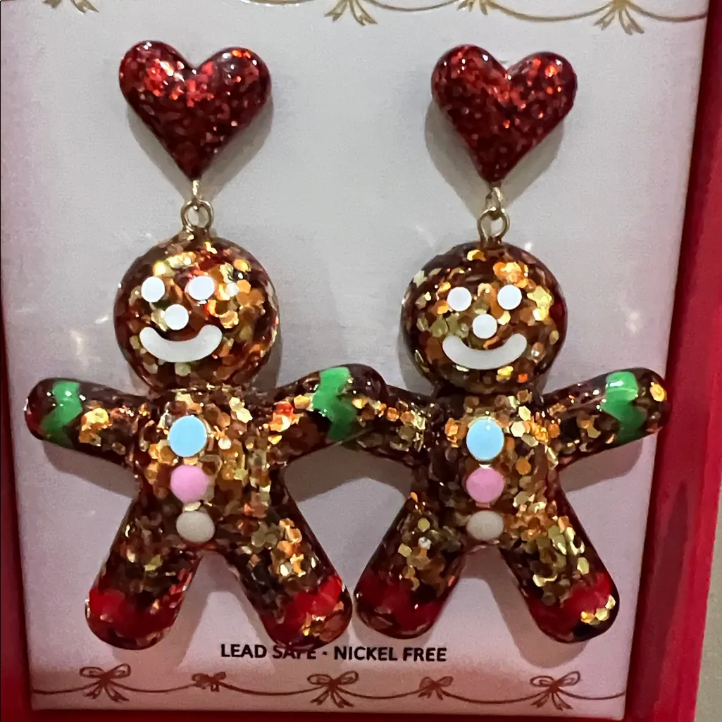 Piper K | Whimsical Glittery Gingerbread Christmas Earrings Red - Image 3