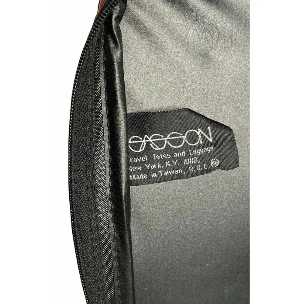 Vintage Sasson Duffel Bag Suitcase Luggage Travel Tote Black Carry On Red Stitch - Image 8