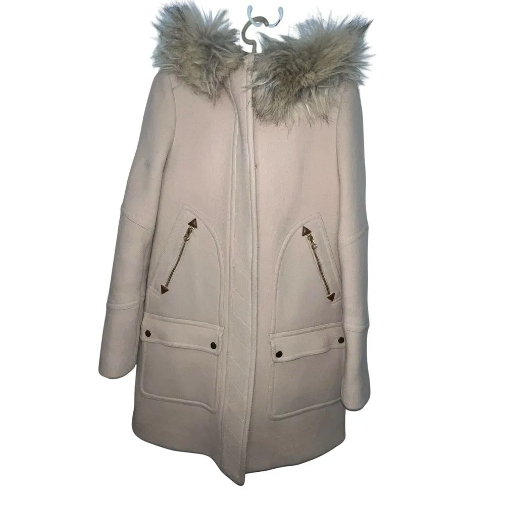 J. Crew Chateau Parka Italian Stadium Cloth Wool‎ Coat Hooded Size 2T Tall Beige - Image 2