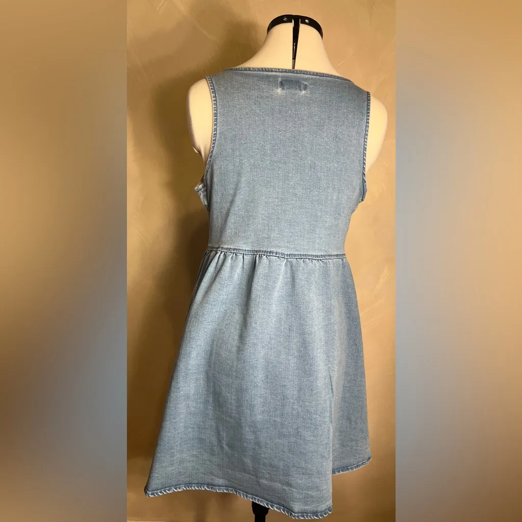 Forever 21 Womens Light Wash Feminine Casual Babydoll Button Up Denim Dress|Sz:L - Image 12