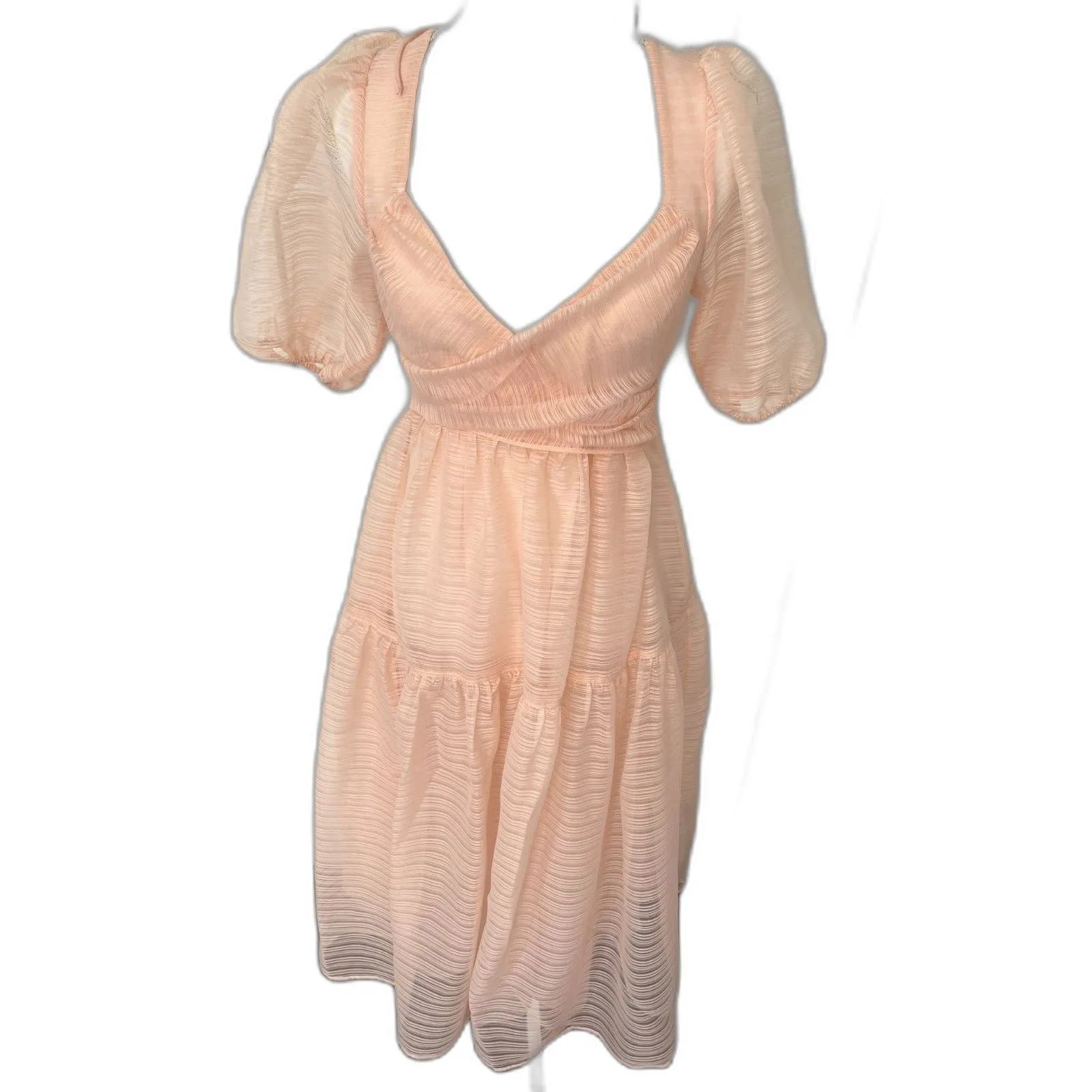 Free People Hailey Dress Size 4 Beautiful Baby Pink Wrap front Midi Dress - Image 8