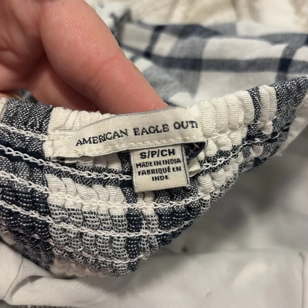 American Eagle size small blue and white plaid halter romper - Image 5