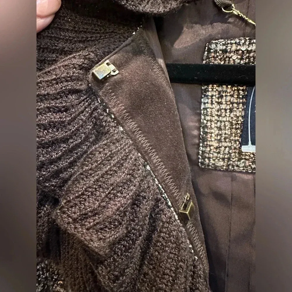 Magaschoni Collection Gold Metallic Tweed Ruffled Wool Blend Jacket Size 2 - Image 8