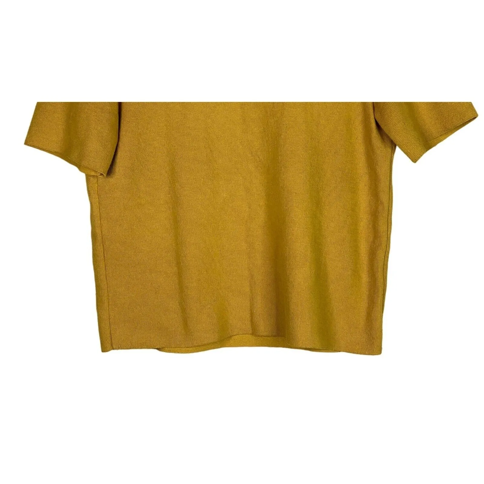 Zara Crop Ribbed Short Sleeve Mock Neck Raw Hem Crop Knit Top M Mustard Yellow - Image 4