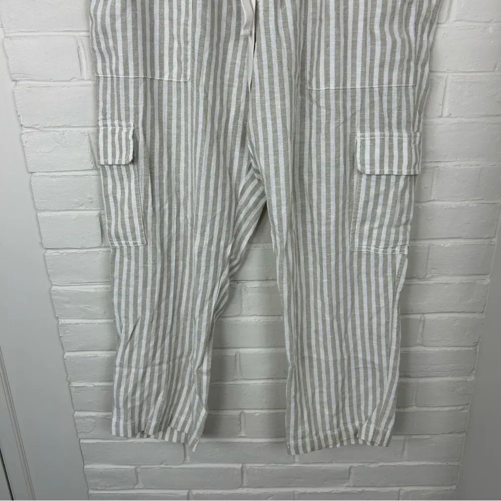 Sanctuary X Anthropologie Discoverer Neutral Linen Stripe Cargo Pants Size L - Image 8