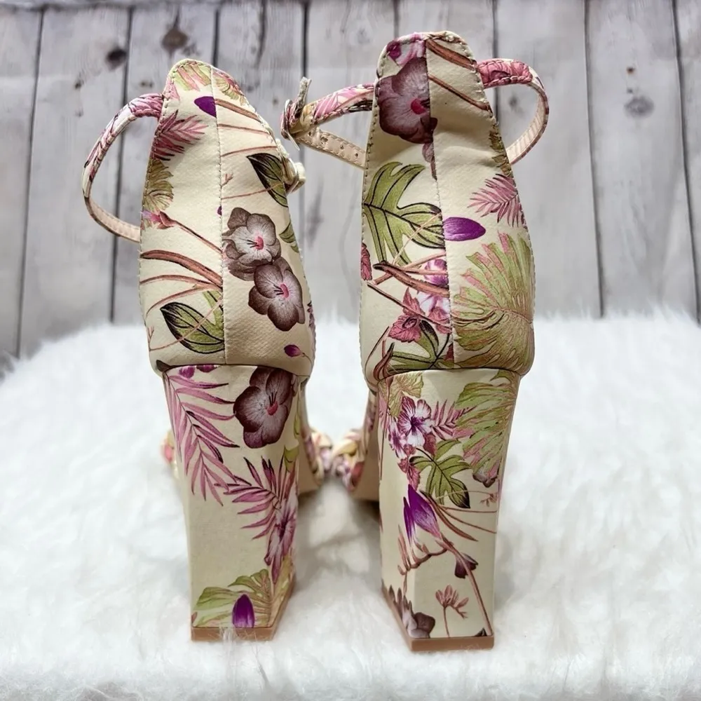 JustFab  Tami Sandal Yellow Floral Ankle Strap Sandals 10 - Image 6