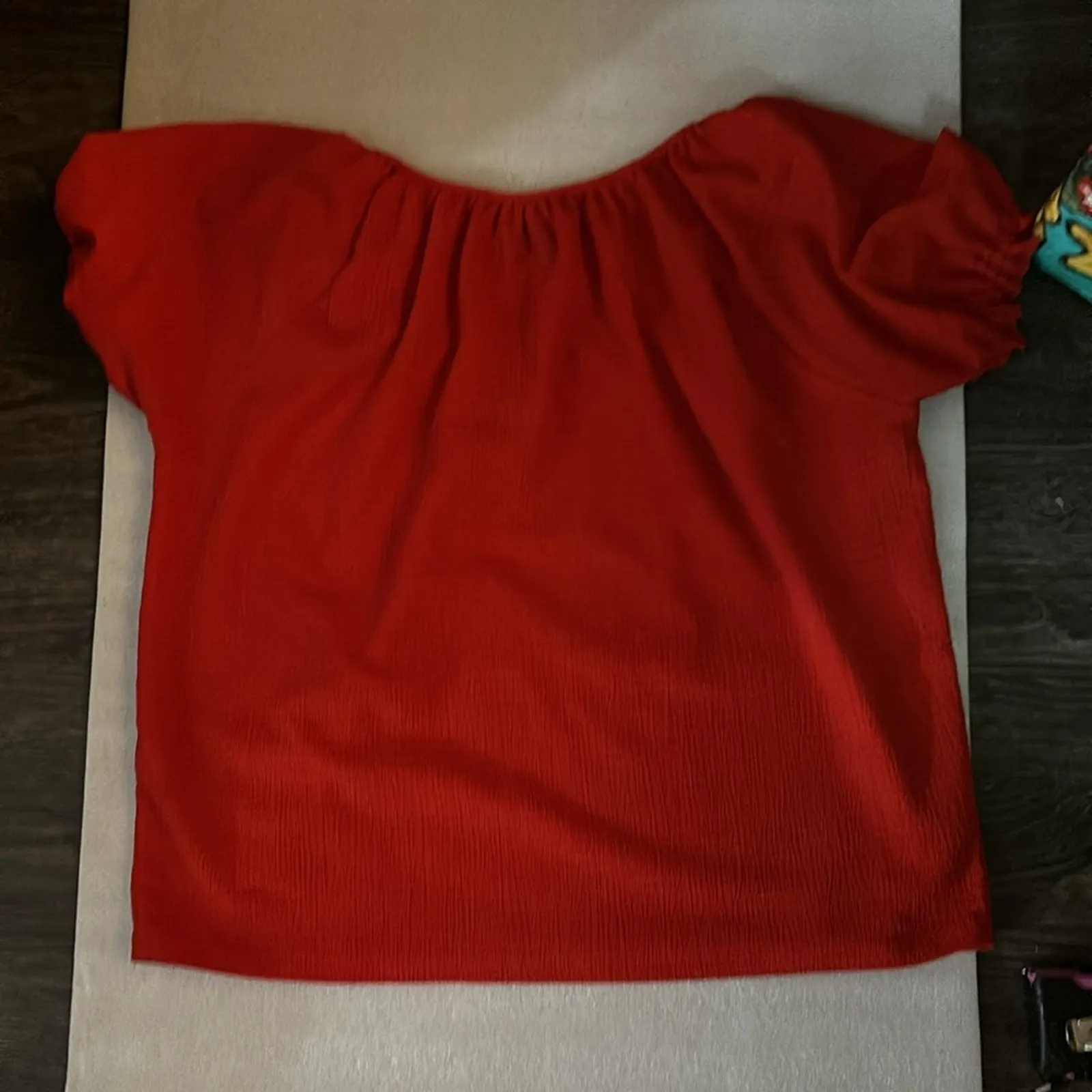 Madewell Texture & Thread Peasant Top Red Puff Sleeve S Boho Costal Cowgirl Chic - Image 6