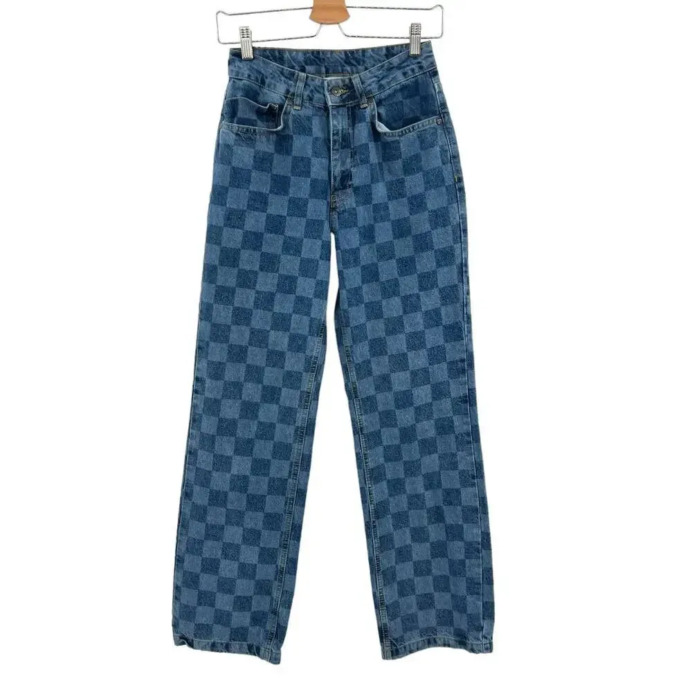 The Ragged Priest Light Blue Checkered Checkerboard Dad Jeans Size 24 - Image 3