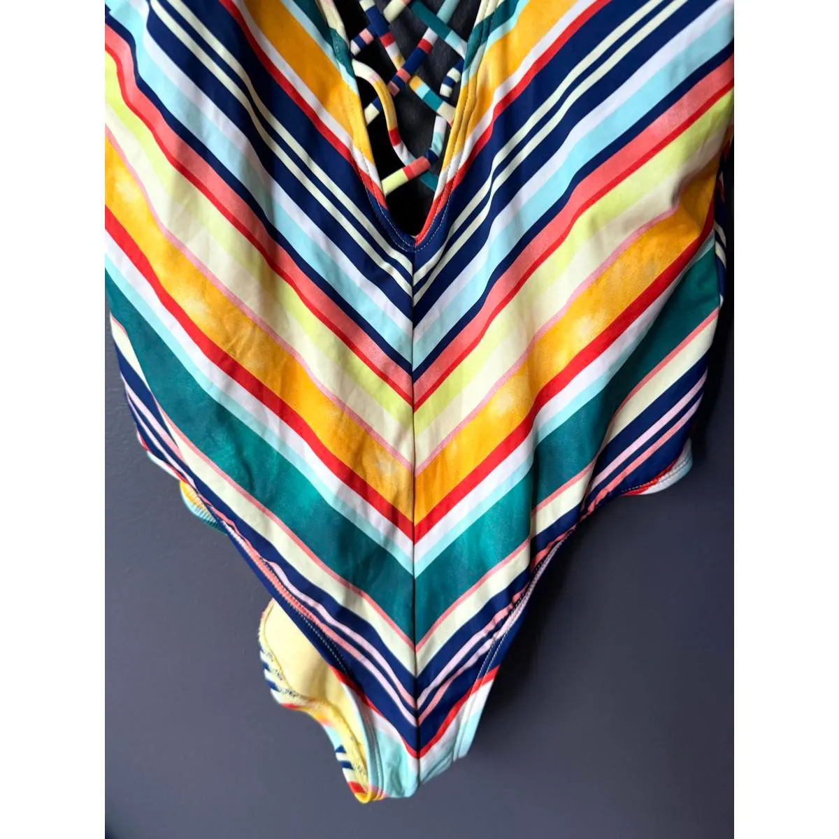 Hobie Colorful Striped One-Piece Swimsuit with Crisscross Detail - Image 3