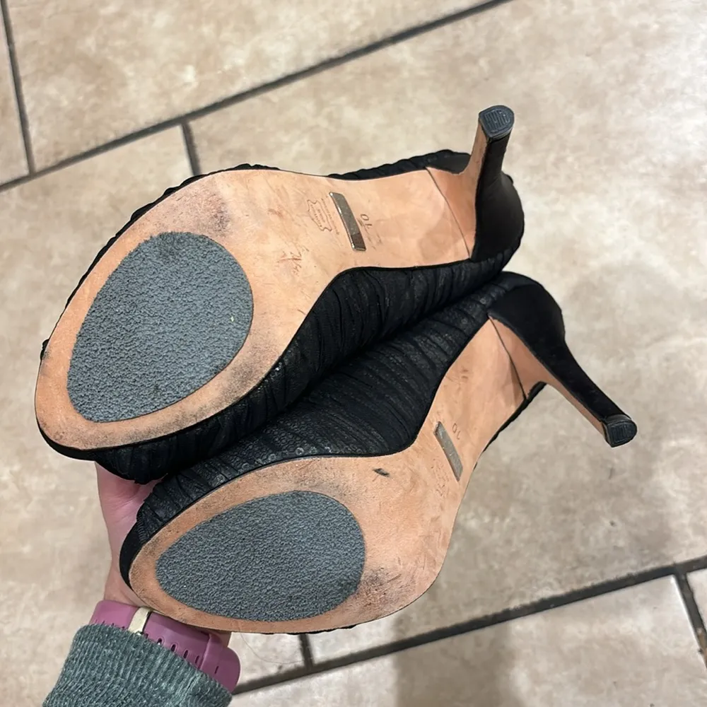 Badgley Mischka Black Tulle Satin Sequin Platform Heels - Image 7