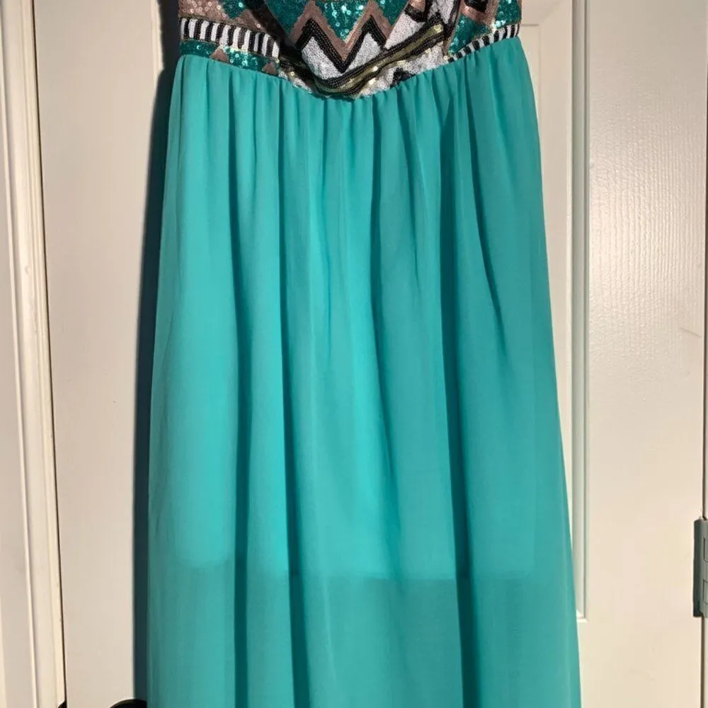 Strapless Sequin Mint Green Dress Mardi Gras Size L - Image 4