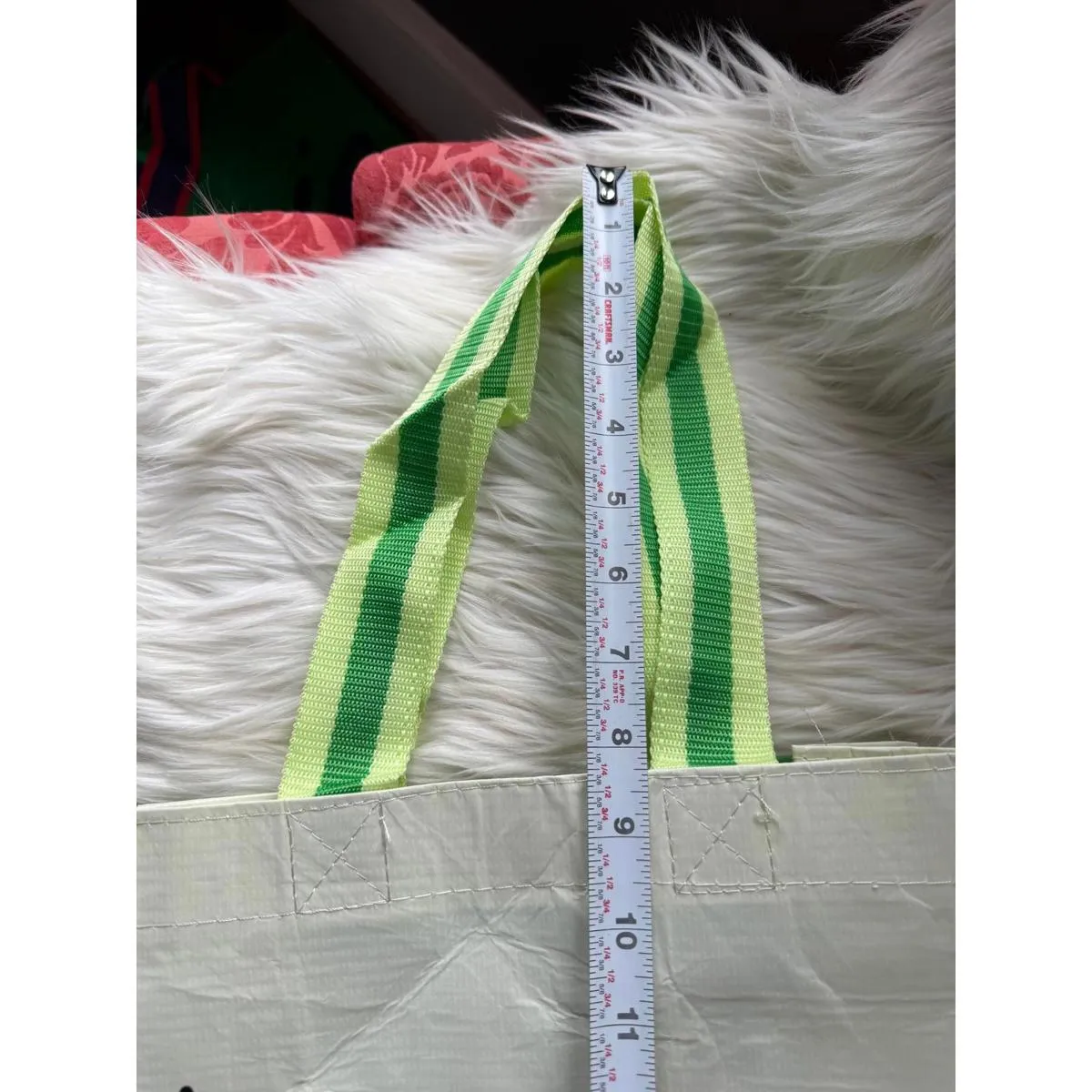 Aerie Reusable Tote Bag Green and White with Striped Handles - Image 5