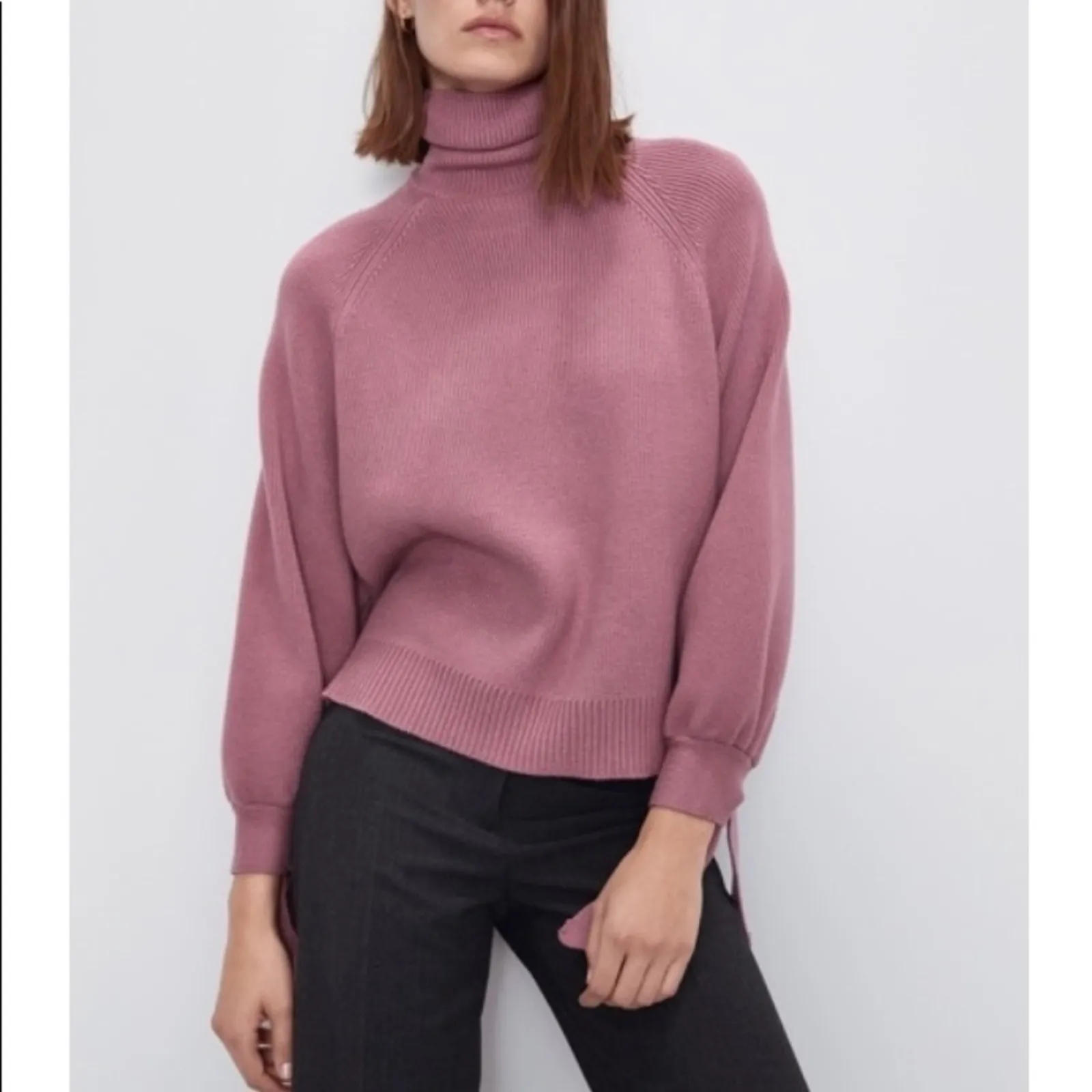 ZARA Black Ribbed Turtleneck Sweater with Tie Sleeves – Size Small - Image 2