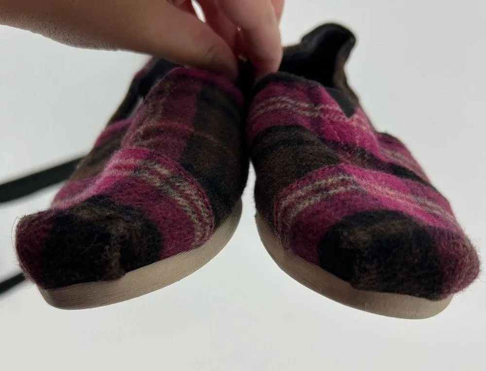 Toms Alpargata Womens US 6.5 Fuschia Cozy Plaid Ortholite Comfort Shoes 10016039 - Image 4