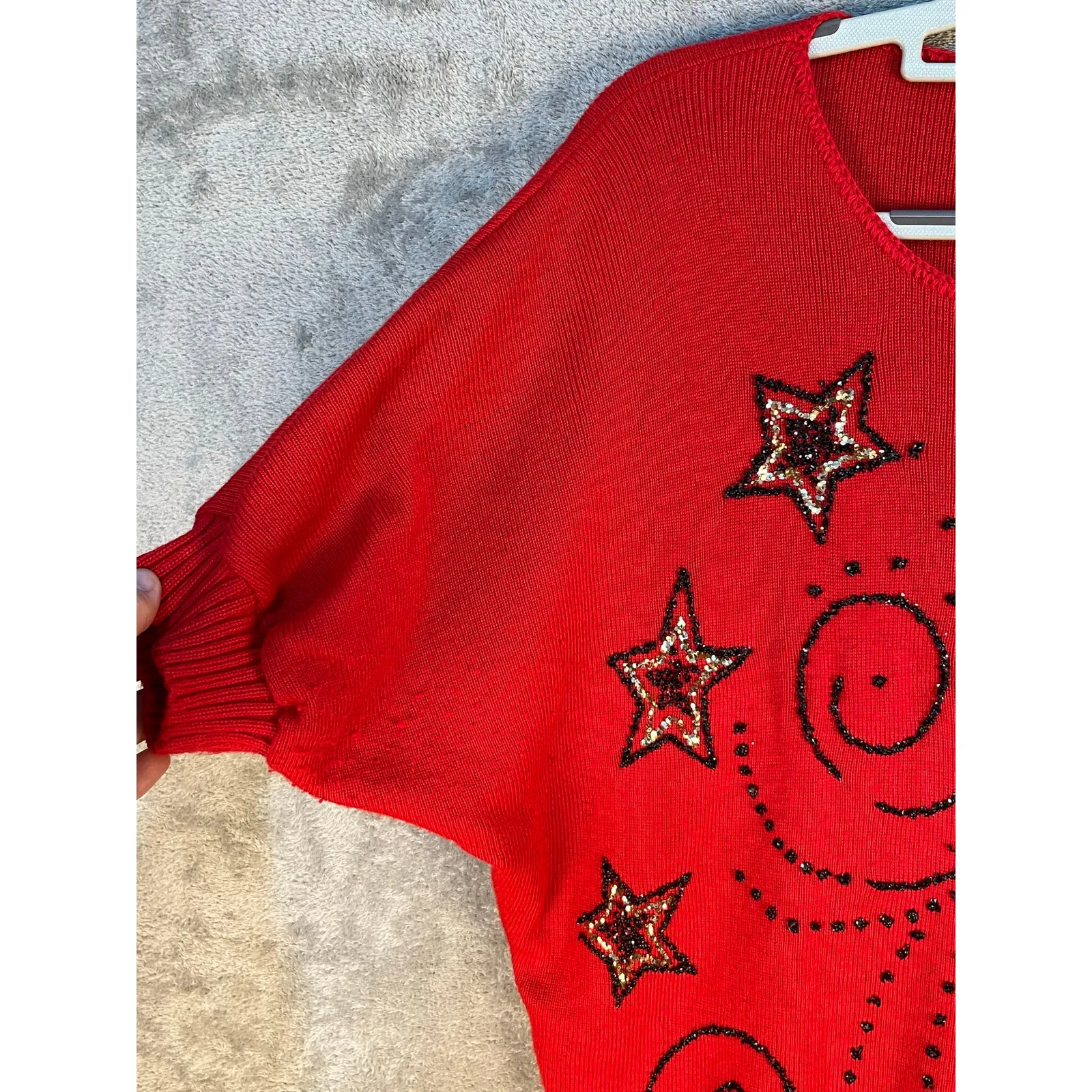 VTG Barry & Me Sweater Large Red Sequin Celestial Stars Moon 80s 90s Holidays - Image 5