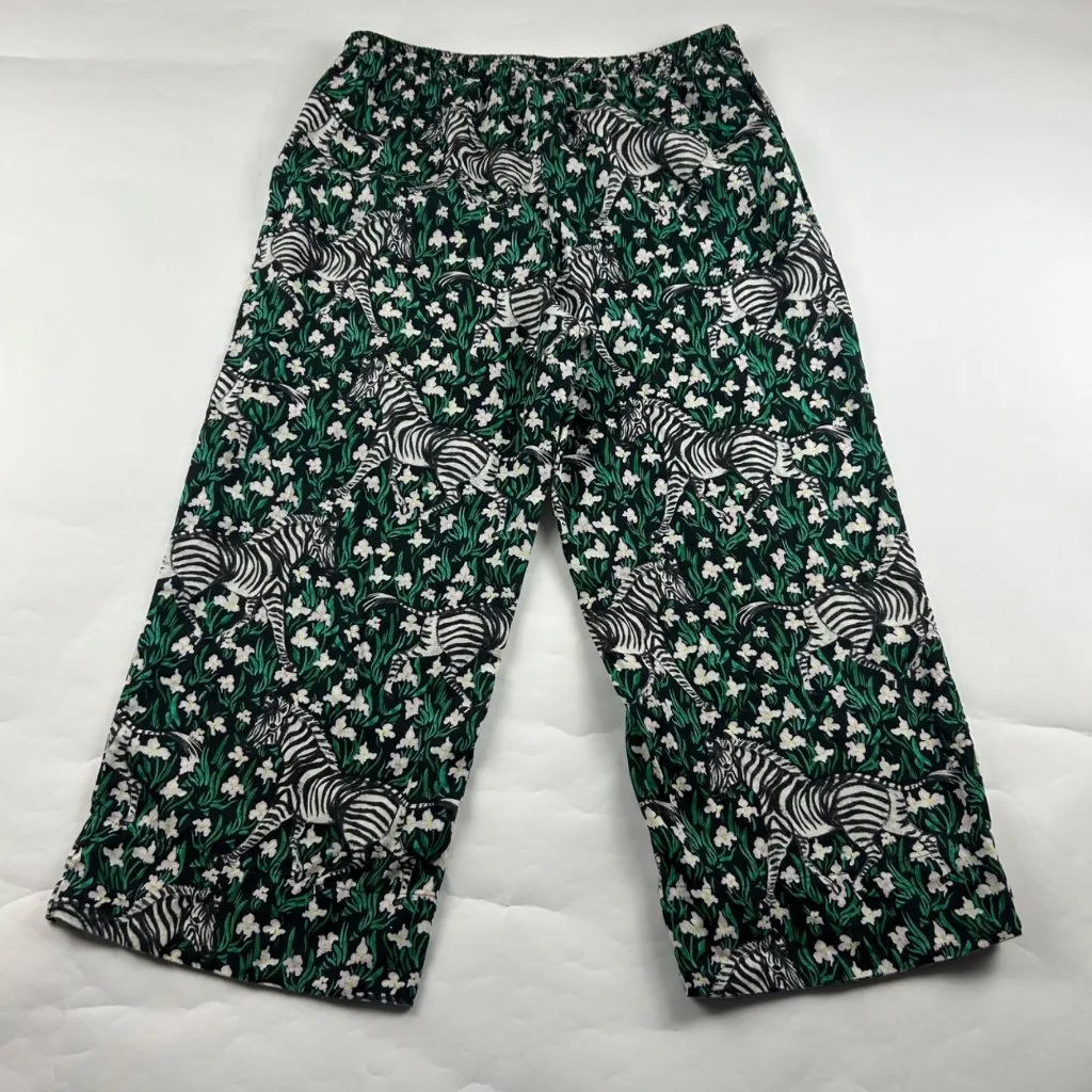 Banana Republic Black Zebra Floral Print Linen Cropped Pant M - Image 5