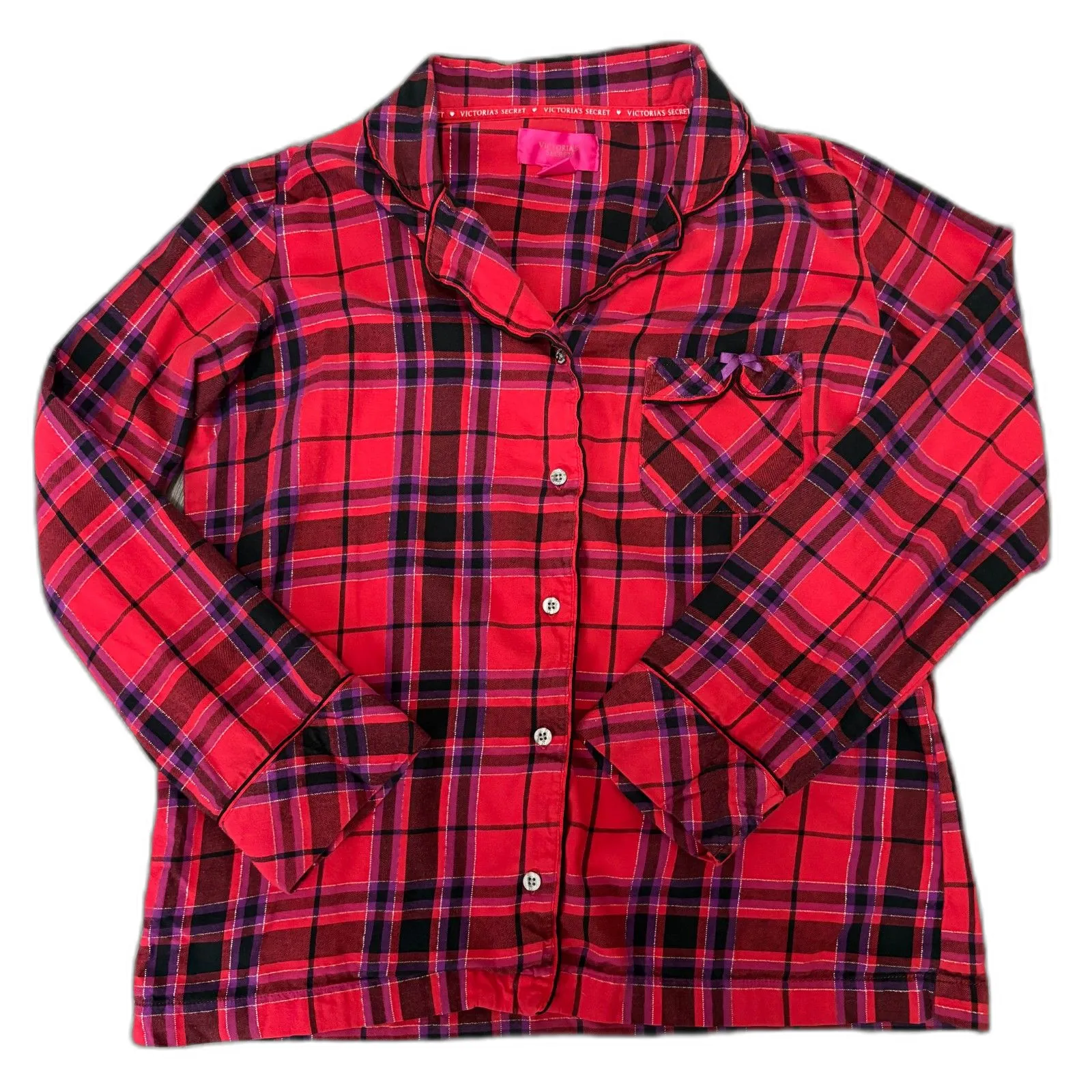 Y2K Victoria’s Secret Red Plaid‎ Button Front Pajama Set Cozycore Size Medium - Image 2
